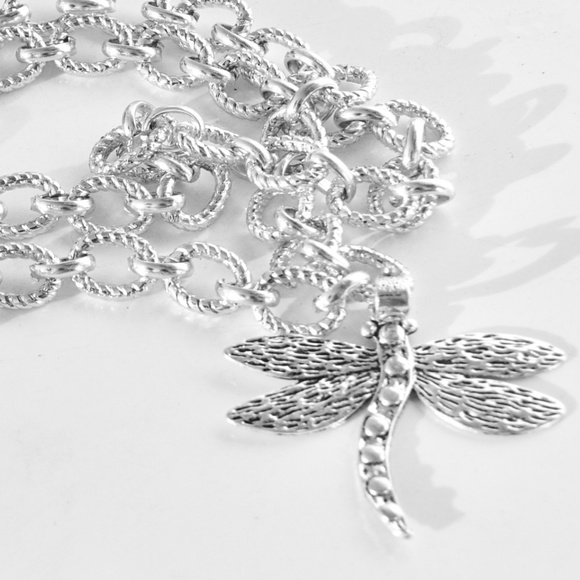Silver DragonFly Huge Pendant Statement Necklace - Picture 6 of 7